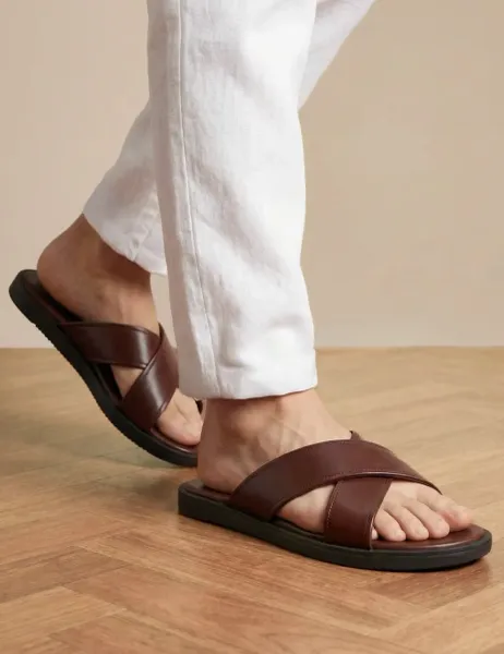Jones Bootmaker Leather Sliders Dark Brown
