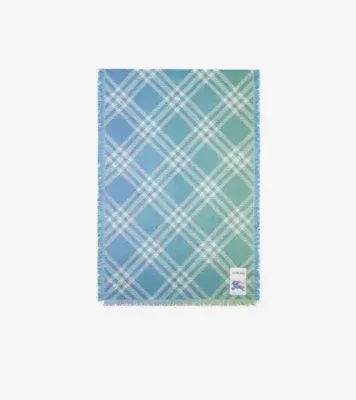 Gradient Check Wool Silk Scarf in Racquet green