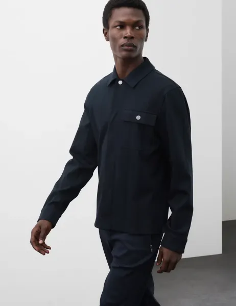 Autograph Pure Cotton Drop Needle Overshirt Dark Navy