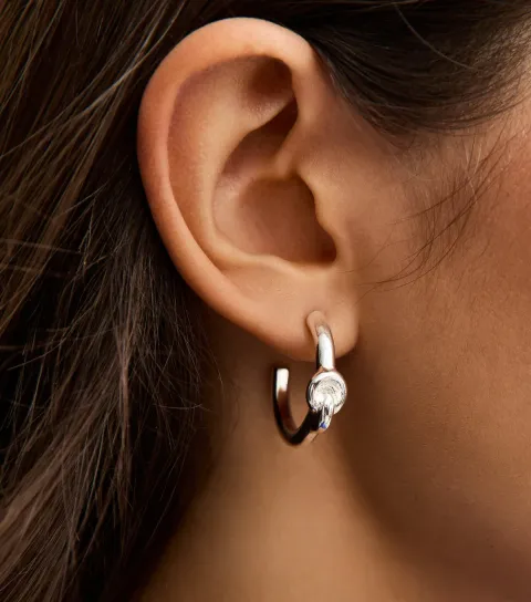 Silver Tone Knot Small Hoop Earrings
