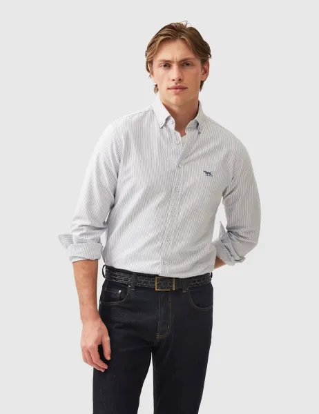 Rodd & Gunn Gunn Slim Fit Pure Cotton Striped Oxford Shirt Medium Blue