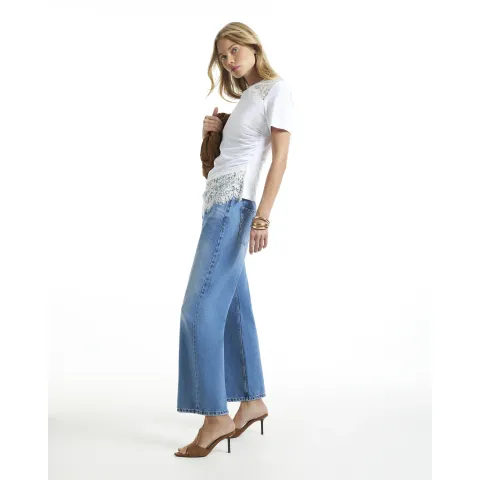 River Island Lace Asymmetric Hem Ruched T-Shirt