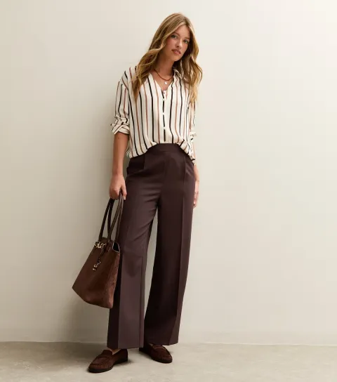 Women's Brown Pull On Wide Leg Trousers