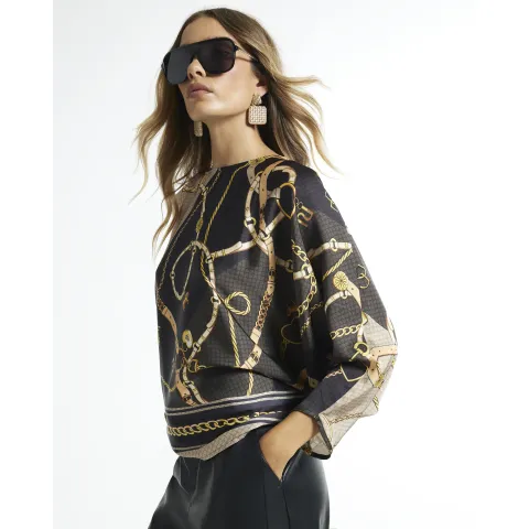 River Island Satin Chain Print Batwing Top