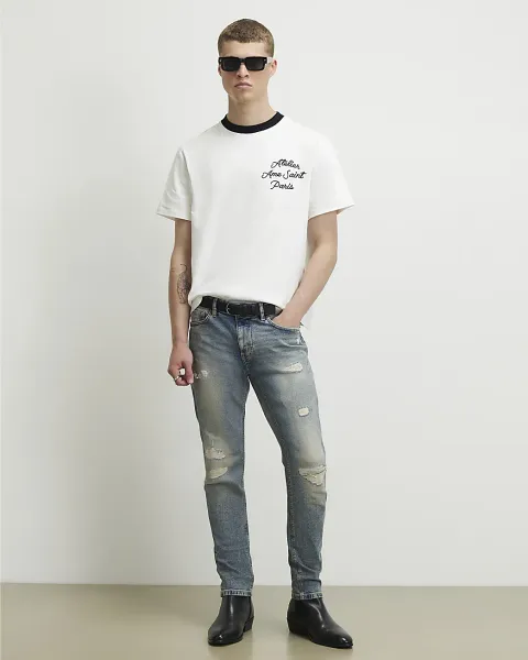 River Island Skinny Fit Washed Ripped Jeans