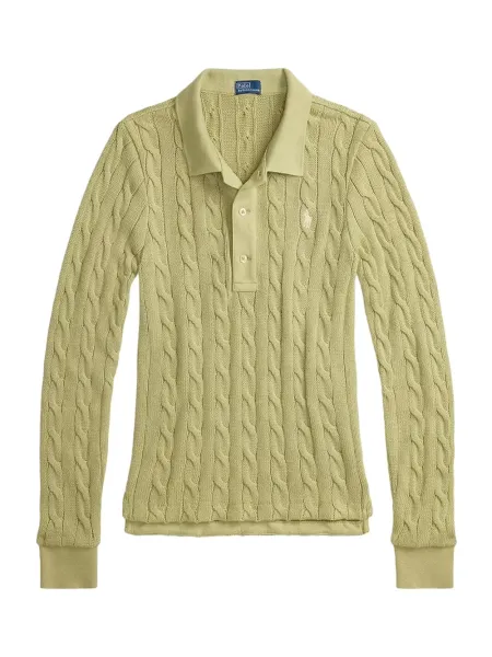 Polo Ralph Lauren Cable-Knit Buttoned Polo Top Green