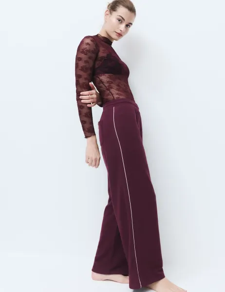 Marks & Spencer Cotton Rich Loopback Wide Leg Joggers Burgundy