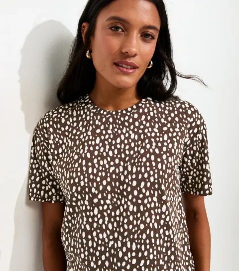 Women's Maternity Brown Cotton Speckled Pattern Top