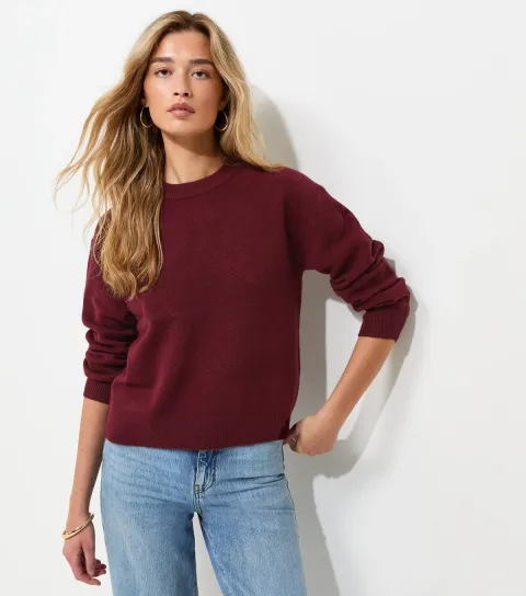 New Look Women's Tall Dark Burgundy Midweight Crew Neck Jumper