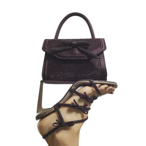 River Island Burgundy Diamante Bow Clutch Bag