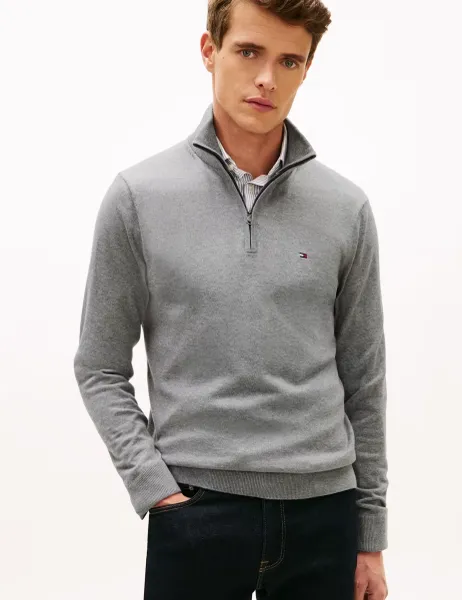 Tommy Hilfiger Pure Cotton Half Zip Jumper Grey