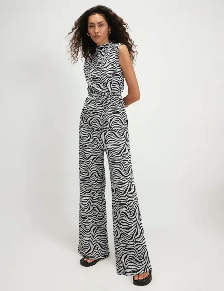 River Island Zebra Print Wide Leg Trousers Black Mix