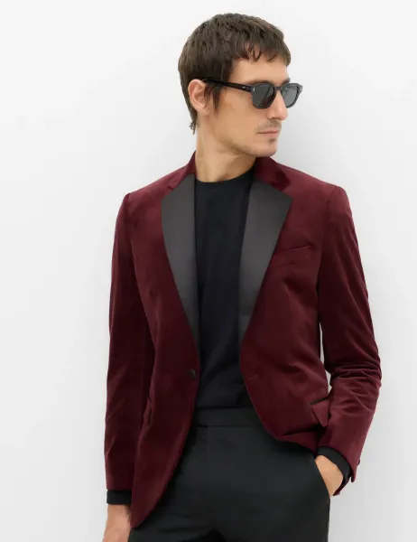 Marks & Spencer Tailored Fit Velvet Blazer Burgundy