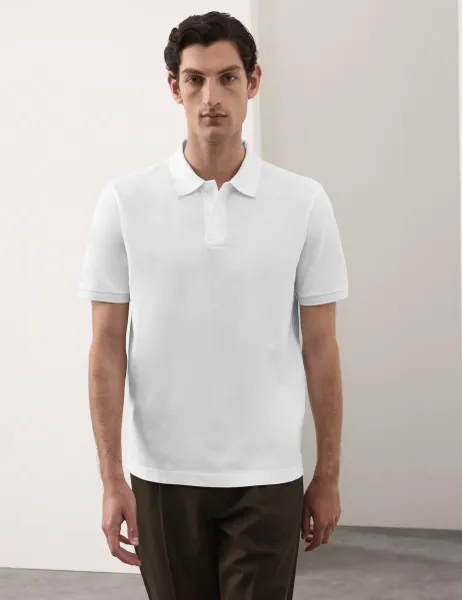 Autograph Fine Mercerised Cotton Pique Polo White
