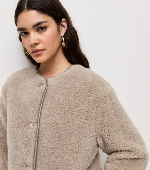 Women's Mink Borg Button Through Jacket