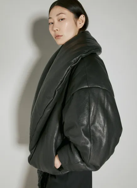 Cropped Leather Padded Jacket