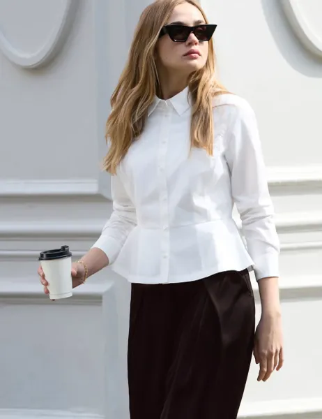 BAUKJEN Pure Cotton Button Through Peplum Blouse White