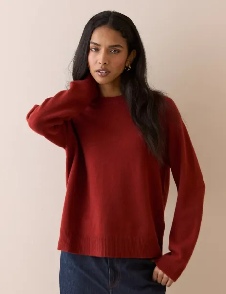 Nobody's Child Pure Wool Crew Neck Raglan Sleeve Jumper Red