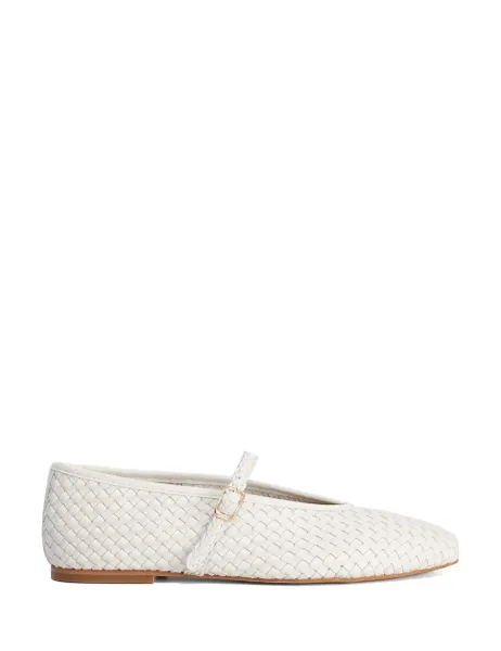 Dune London Wide Fit Leather Woven Buckle Flat Ballet Pumps Ecru