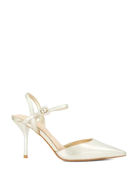Dune London Open Pointed Toe Leather Court Shoes Gold
