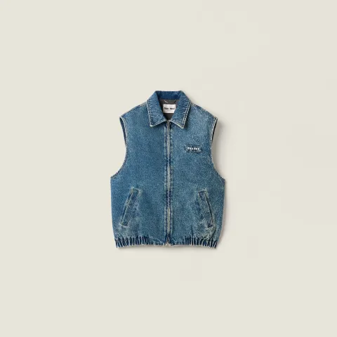Washed denim vest
