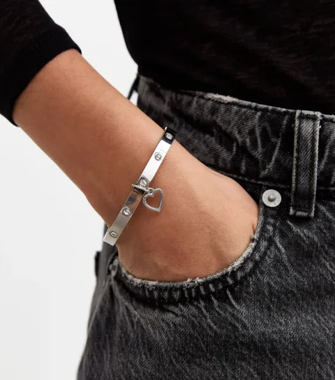 New Look Silver Tone Diamantè Embellished Bangle Bracelet