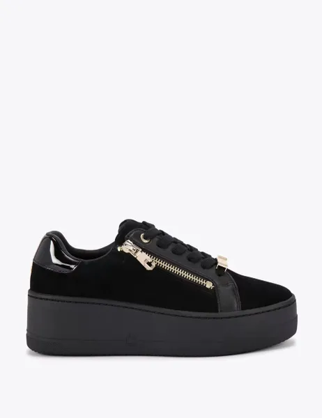 Carvela Leather Lace Up Zip Detail Flatform Trainers Black