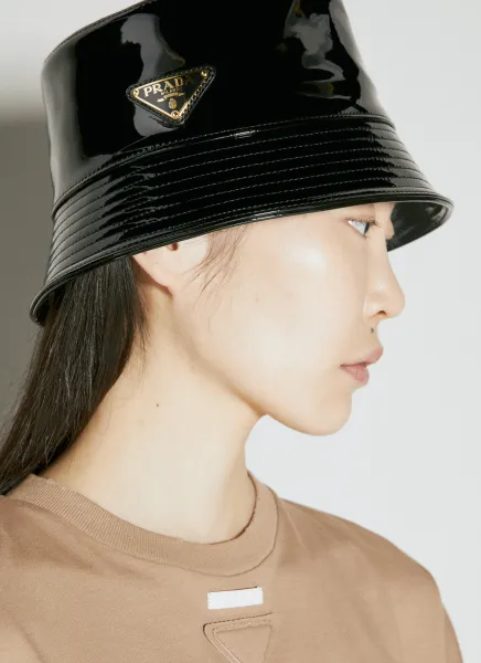 Logo Plaque Patent Leather Bucket Hat