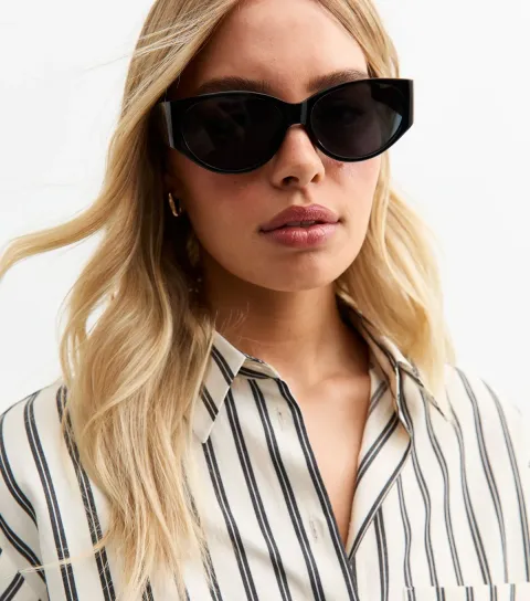 New Look Black Oval Frame Sunglasses