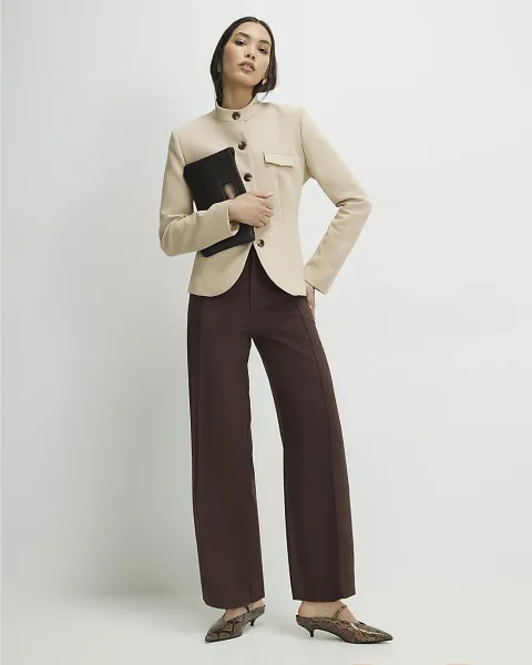 River Island Faux Suede Cropped Seam Front Trousers