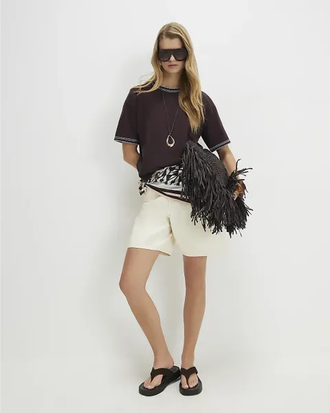 River Island Cotton Whipstitch Trim T-Shirt