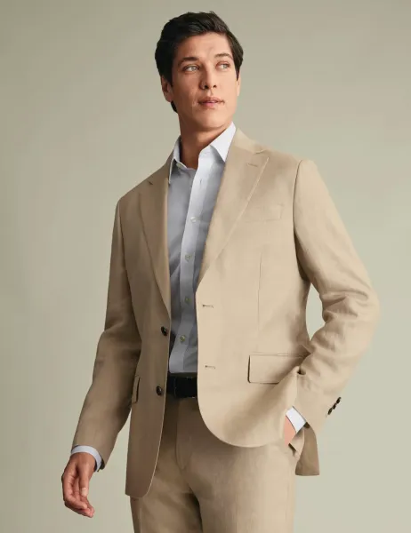 Charles Tyrwhitt Slim Fit Pure Linen Suit Jacket Taupe