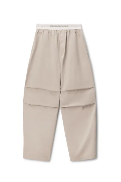Mid-Rise Pleated Wide-Leg Pant with Logo Elastic Waist