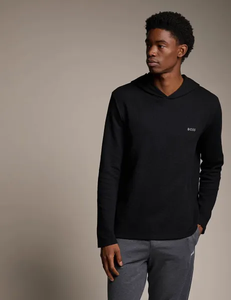 Boss Cotton Rich Waffle Long Sleeve T-Shirt Black