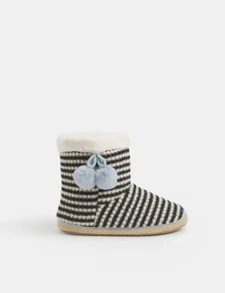 Accessorize Striped Knitted Slipper Boots White/Black