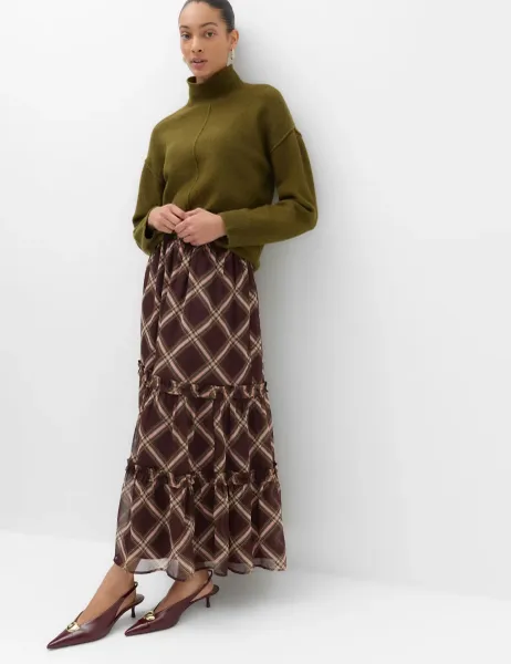Marks & Spencer Chiffon Checked Midi Tiered Skirt