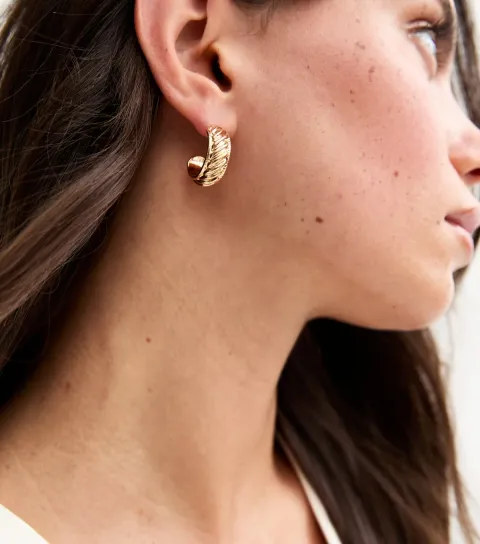 Gold Tone Chunky Twisted Effect Hoop Earrings