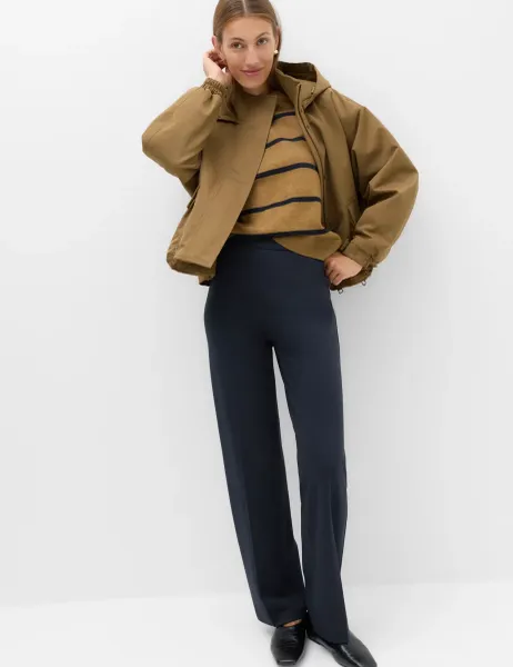 Marks & Spencer Jersey Straight Leg Trousers with Stretch Dark Navy
