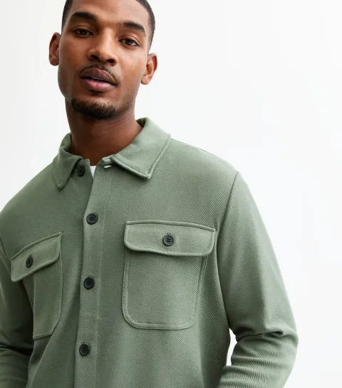 Men's Light Khaki Buttoned Jersey Overshirt