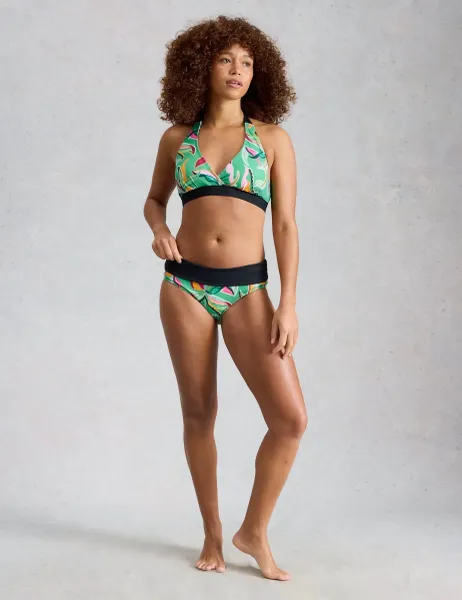White Stuff Printed Reversible Roll Top Bikini Bottoms Green Mix