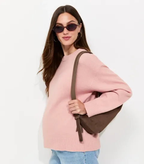 Women's Maternity Light Pink Midweight Crew Neck Jumper