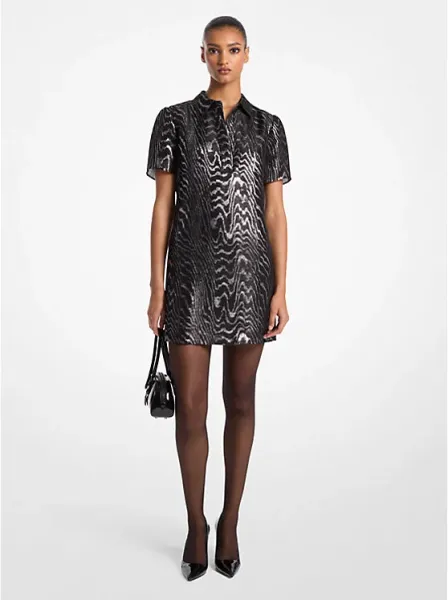 Metallic Moiré Silk Blend T-Shirt Dress