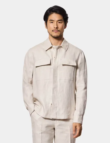 Hawes & Curtis Pure Linen Overshirt Beige