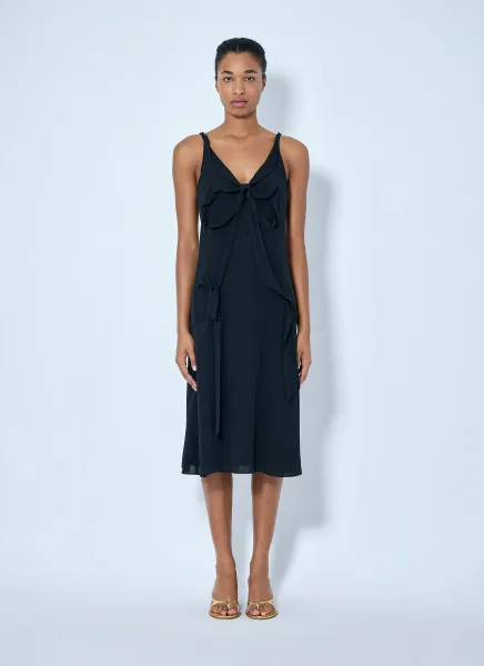 Silk Midi Dress With Bow