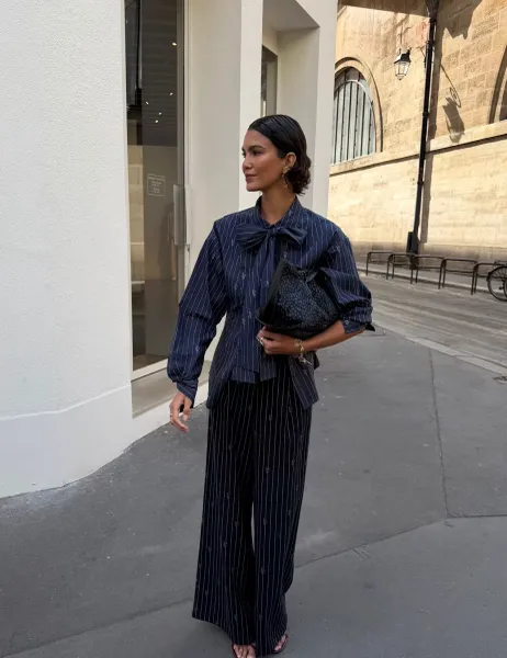 Never Fully Dressed Pure Cotton Pinstripe Bow Shirt Multi