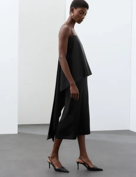 Autograph Lyocell Rich Satin Draped Midaxi Cami Dress Black