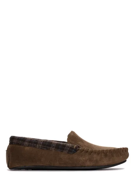 Clarks Faux Suede Moccasin Slippers Brown
