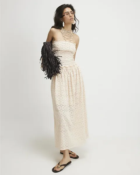 River Island Cotton Broderie Full Maxi Skirt