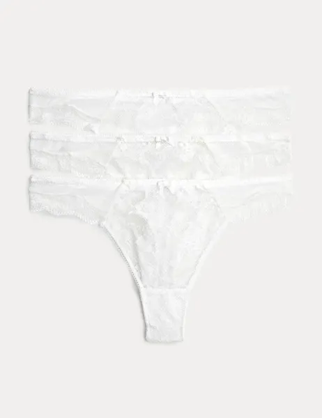 Marks & Spencer 3pk Jasmine Lace Thongs White