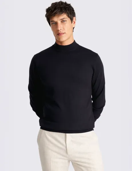 Moss Merino Wool Rich Roll Neck Jumper Navy